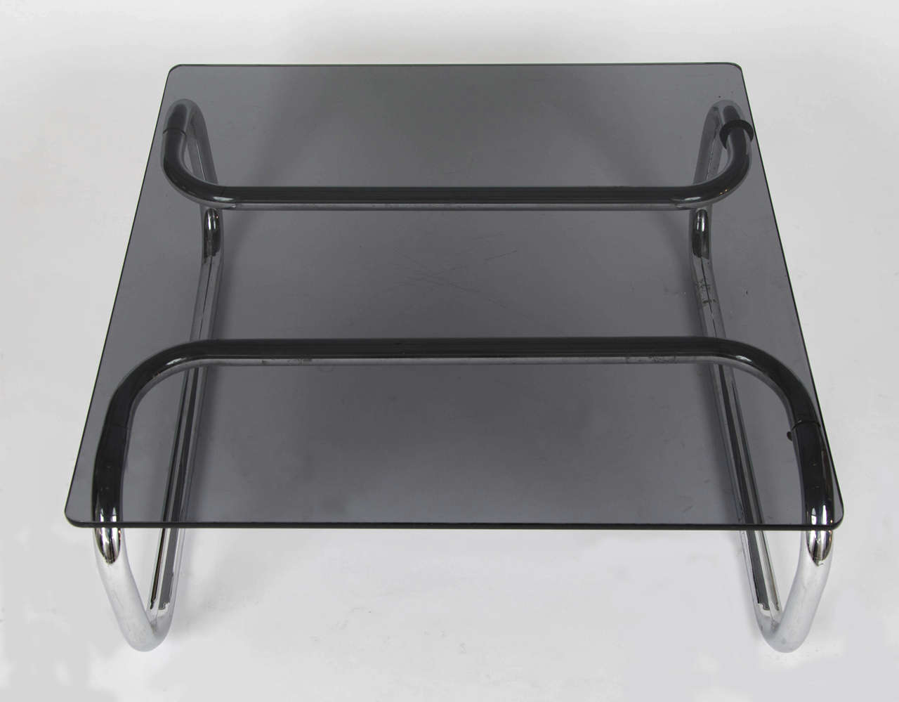 British 1970s Rodney Kinsman Smoked Glass and Chrome Coffee Table