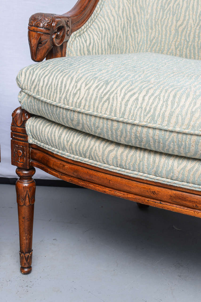 Mid-20th Century Pair of Mid-Century Upholstered Empire Style Fauteuils