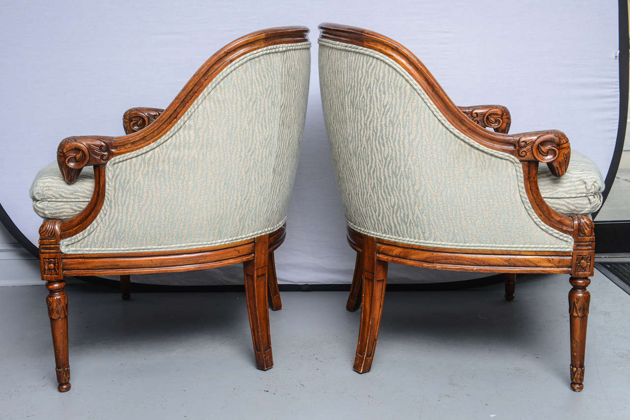 Fabric Pair of Mid-Century Upholstered Empire Style Fauteuils