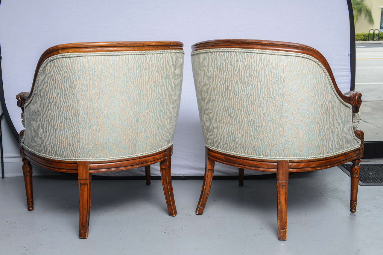 Pair of Mid-Century Upholstered Empire Style Fauteuils 1