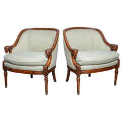 Vintage Pair of Mid-Century Upholstered Empire Style Fauteuils