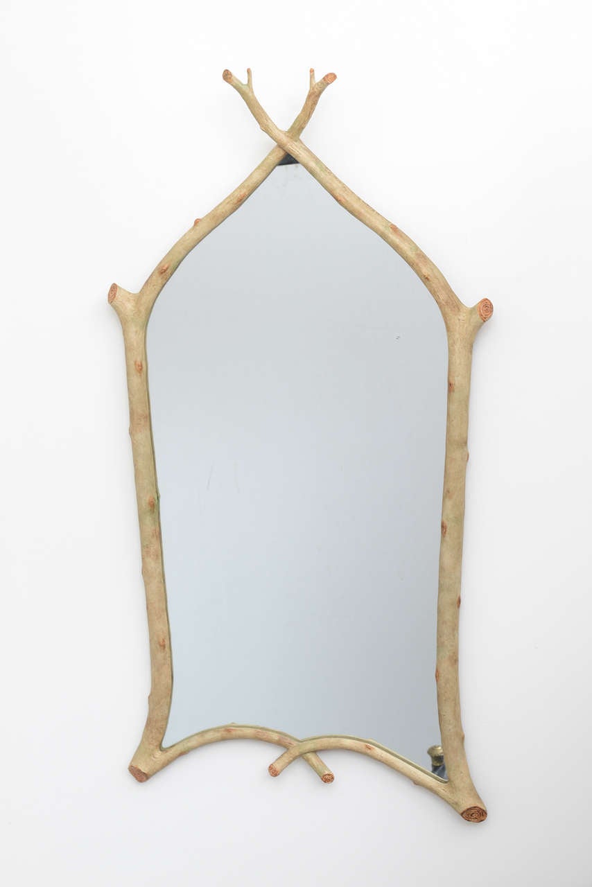 Interesting pair of carved twig mirrors signed by the artist, Carol Canner.