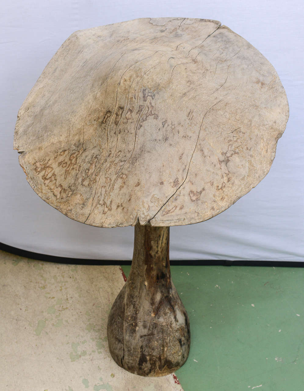 Folk Art Large Hand-Carved Wood Mushroom Sculpture, circa 1950s