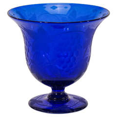 Pairpoint Cobalt Blue Engraved "Antique" Pattern Footed Punchbowl