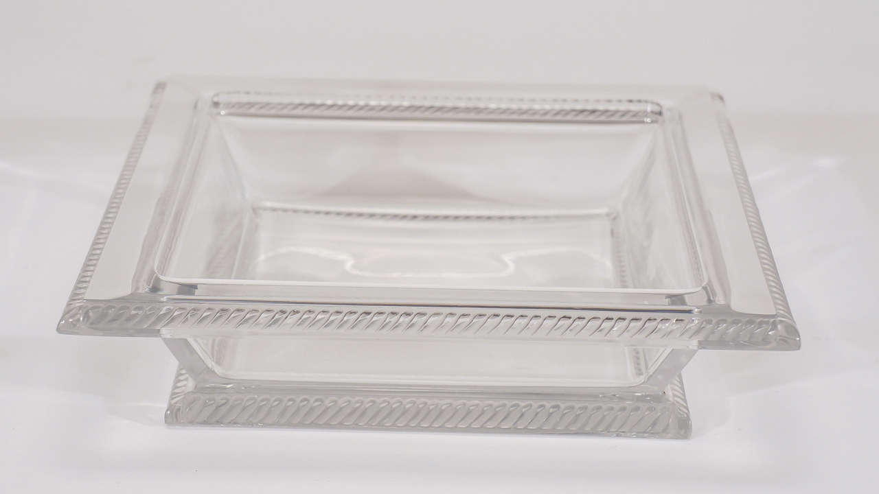 Signed Lalique Art Deco Style Three-Piece Square Centerpiece Set In Excellent Condition For Sale In Great Barrington, MA