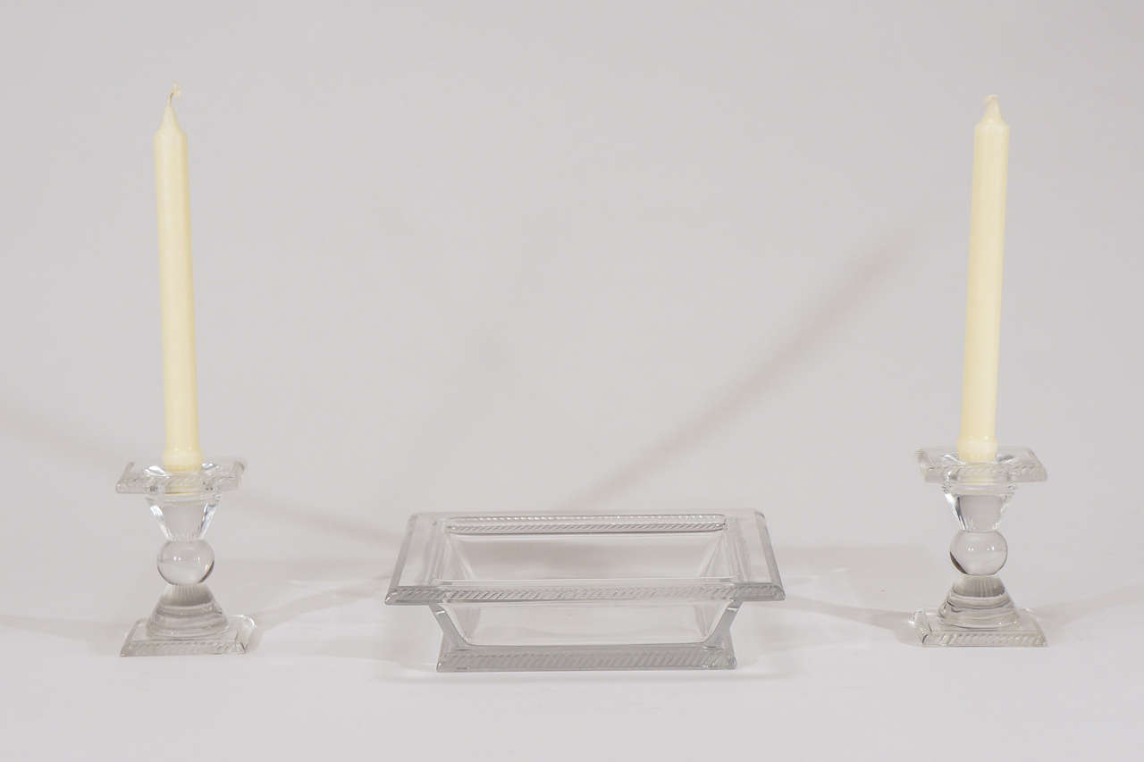 Juego de centro de mesa cuadrado de tres piezas firmado por Lalique en estilo Art Déco en venta 3