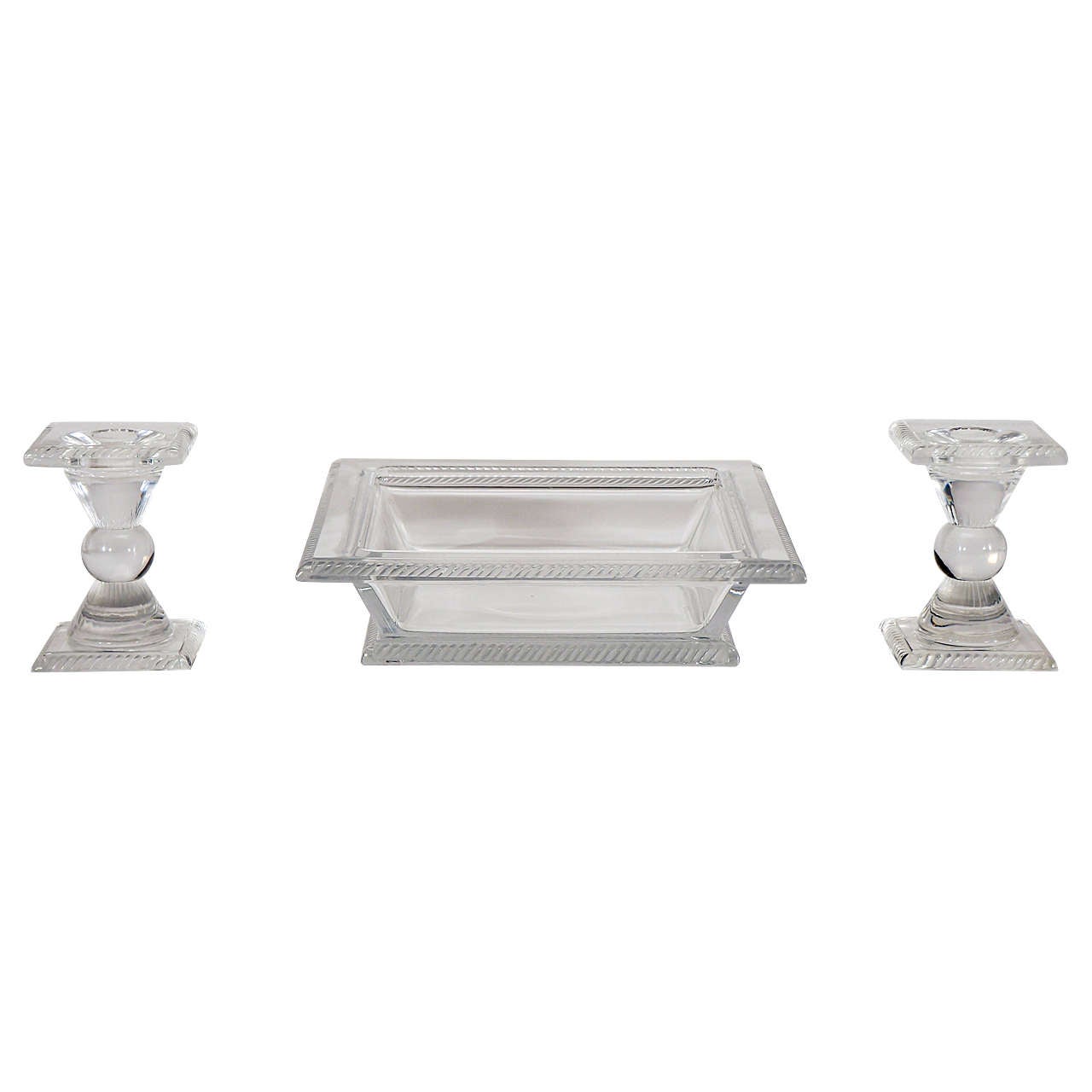 Set di centrotavola quadrati a tre pezzi firmato Lalique in stile Art Déco
