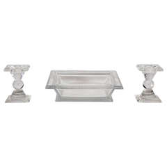 Signed Lalique Art Deco Style Three-Piece Square Centerpiece Set 3