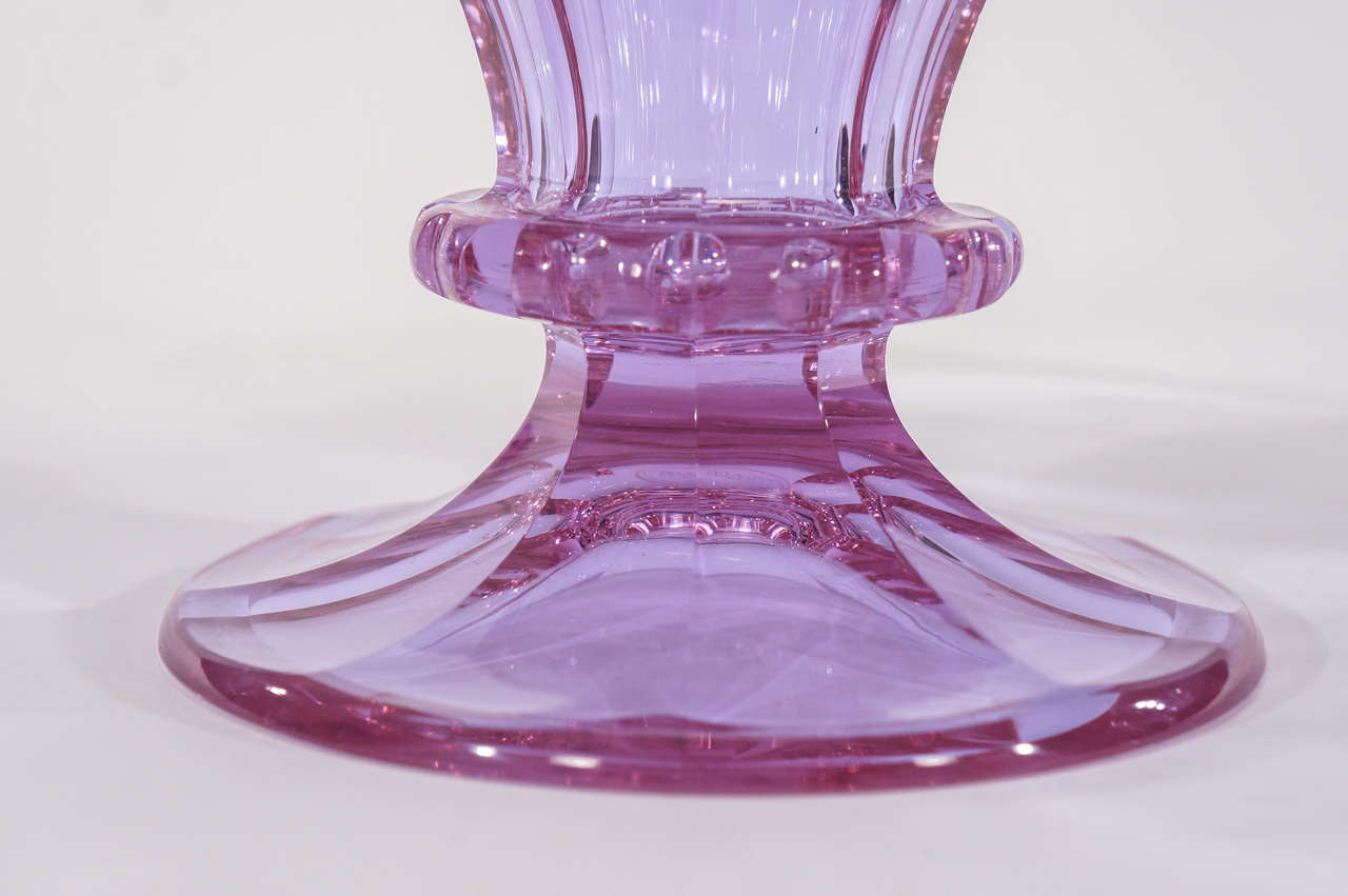 Signed Moser Alexandrite Hand Blown Crystal Footed Vase and Pair of Compotes 2