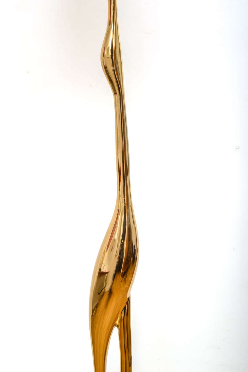 Bronze “crane” floor lamp, circa 1970, by René Broissand (1928-) In Good Condition In Paris, FR