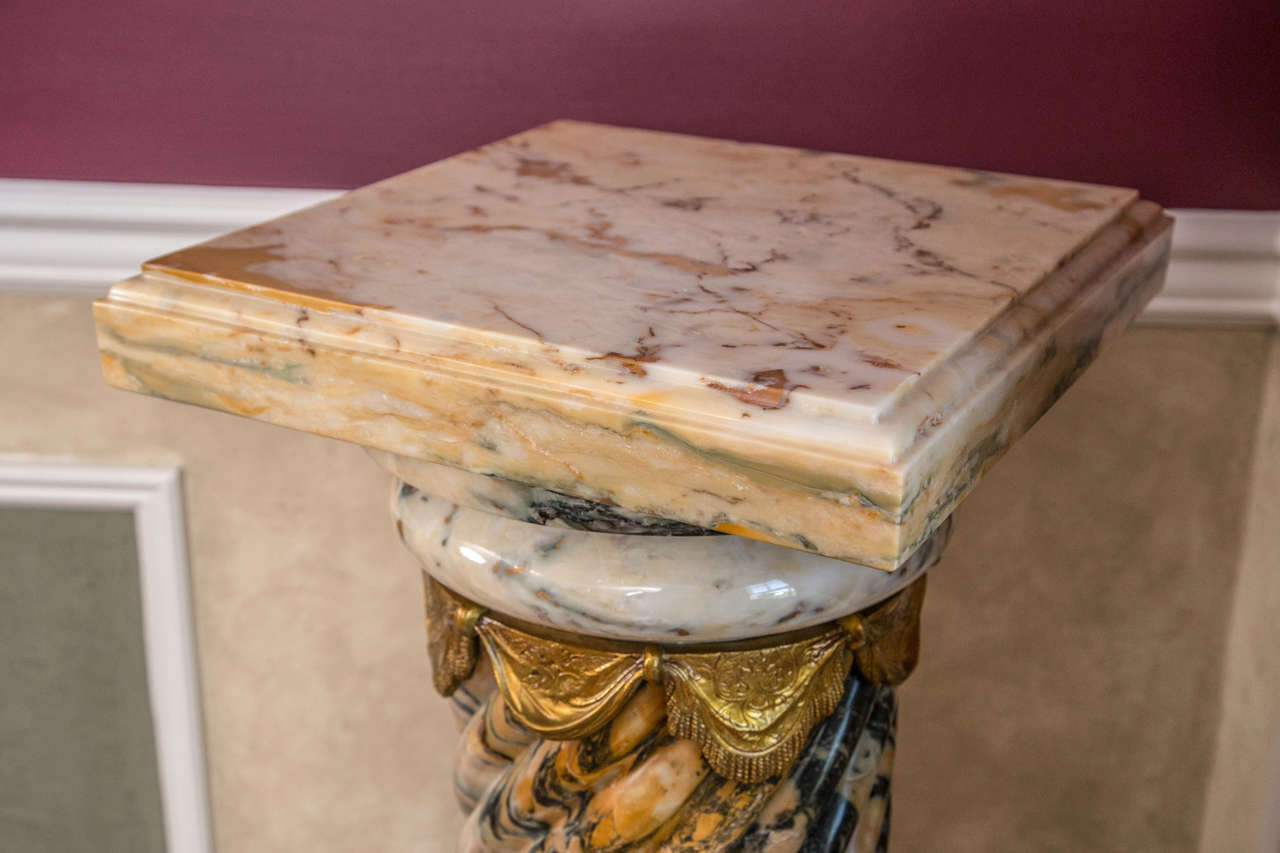 French Pair of Palatial Bronze Mounted Twisted Marble Pedestals With Marble Support