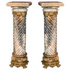 Pair of Palatial Bronze Mounted Twisted Marble Pedestals 3