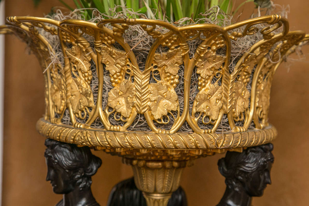 Neoclassical Pair of Palatial Antique Doré and Patented Bronze Figural Planters