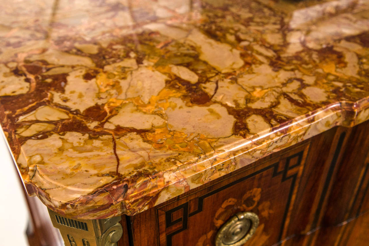 Louis XV 19th Century French Marquetry Marble Top Commode w/ Stunning Musical Inlays