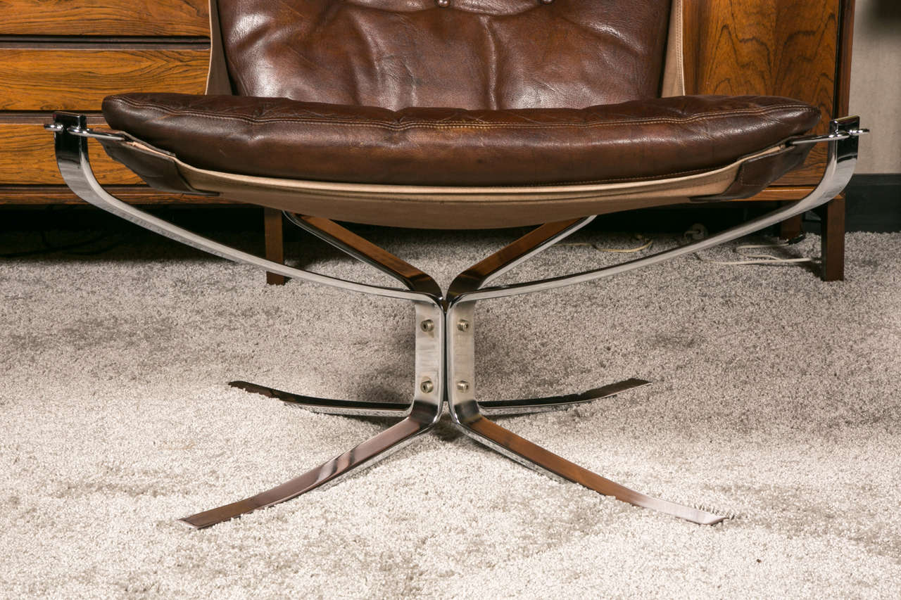 Norwegian Paire of Chrome Steel, Canvas and Leather Falcon Armchairs by Sigurd Ressel For Sale