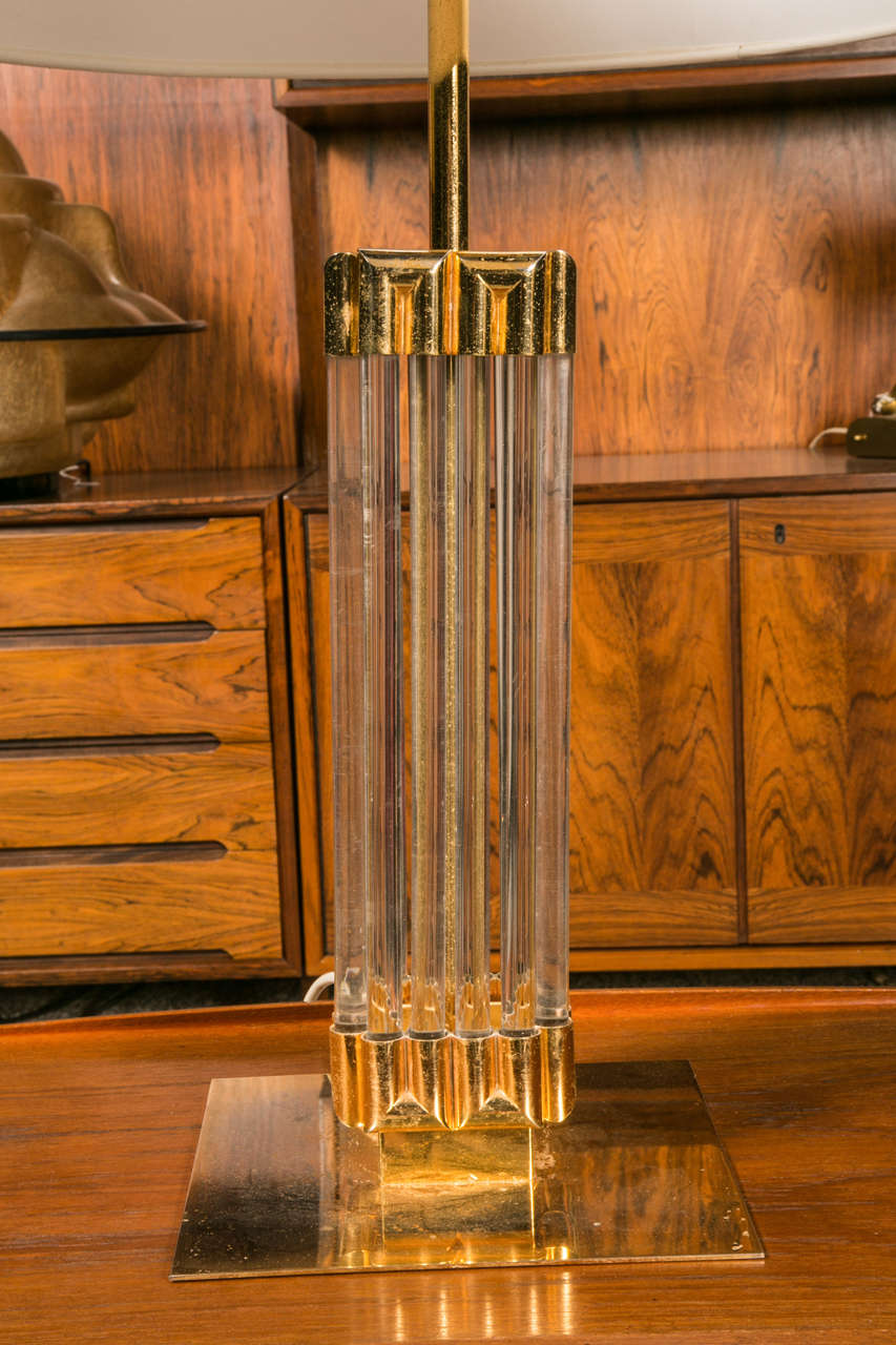 Mid-20th Century Table Lamp in Glass Tubes and Gilded Metal, 1960-1970 For Sale
