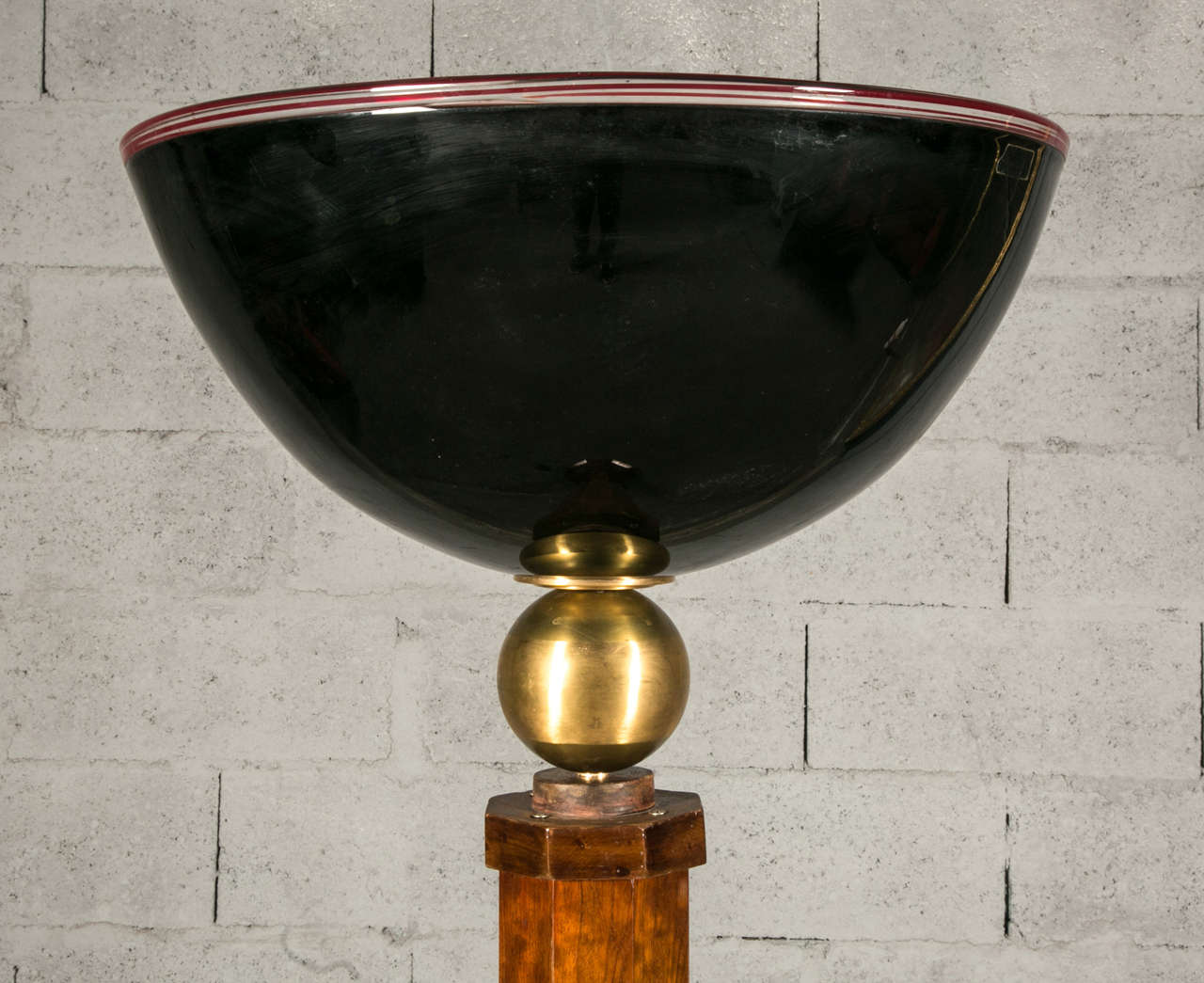 Floor lamp, 1930, wood and brass, with a black opaline top