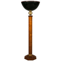 Antique Floor lamp, 1930, wood and brass, with a black opaline top