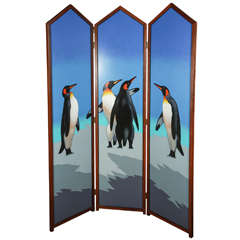 Painted Folding Screen with Penguins by Lynn Curlee