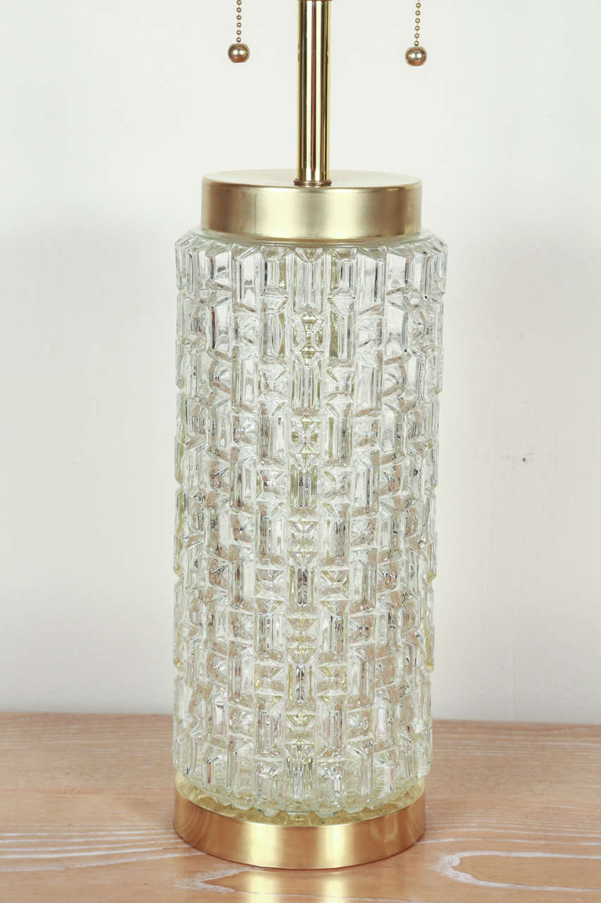 Mid-20th Century Lovely Pair of Lamps with Faceted Glass