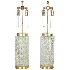 Lovely Pair of Lamps with Faceted Glass