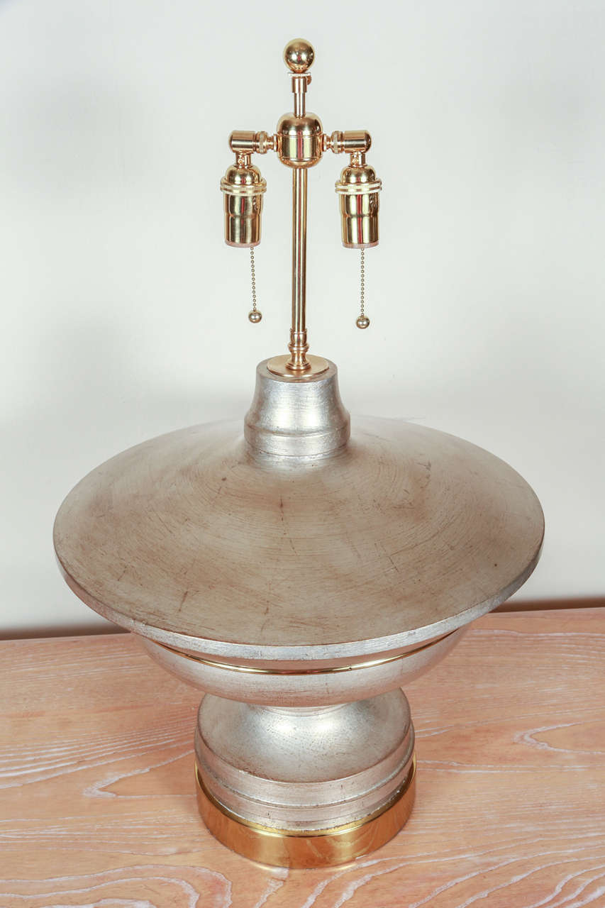 Pair of Large Silver Leaf Table Lamps in a Flattened Urn Shape 2