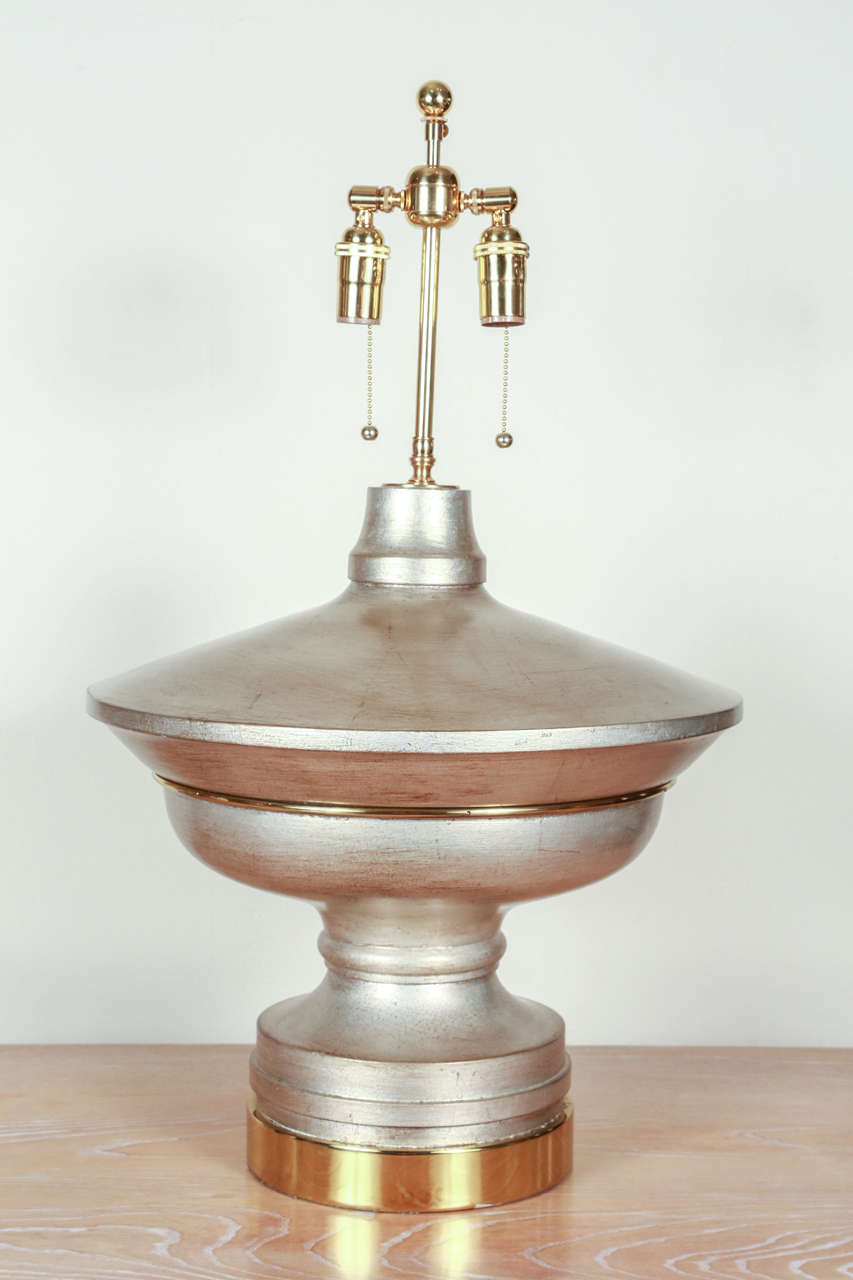 Pair of Large Silver Leaf Table Lamps in a Flattened Urn Shape 3