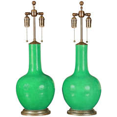 Pair of Gorgeous Emerald Green Ceramic Lamps