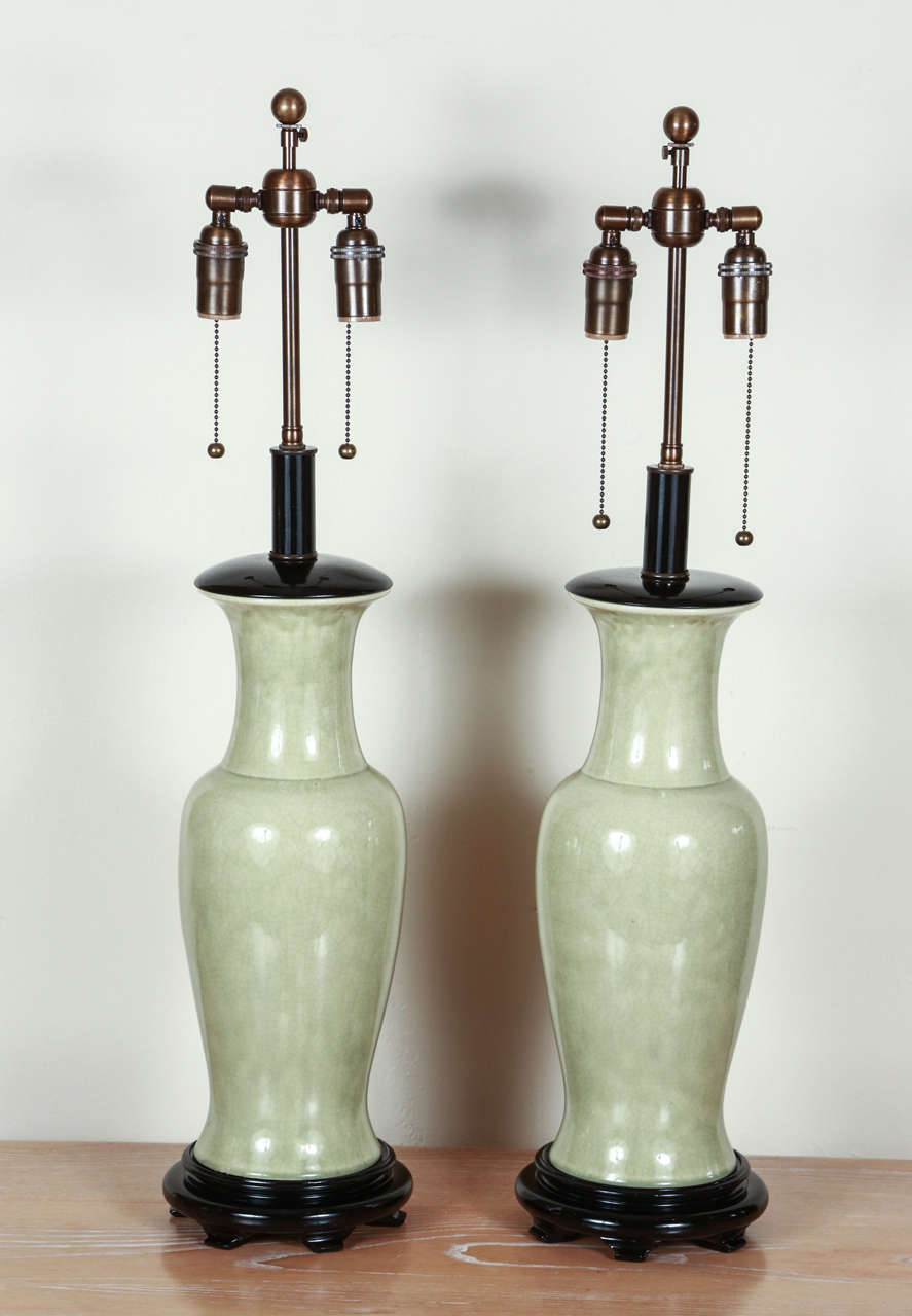 Pair of Gorgeous Celadon Ceramic Lamps