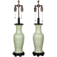 Pair of Gorgeous Celadon Ceramic Lamps