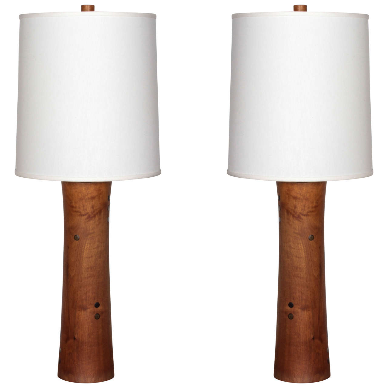 Pair of Marshall Studios Walnut and Tile Table Lamps by Gordon and Jane