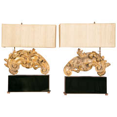 Pair of Large Table Lamps with 19th Century Gilt Carved Wood Elements