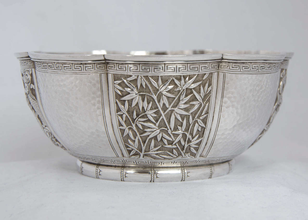 Embossed Pair of Chinese Silver Bowls