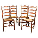 SET  OF  FOUR  ANTIQUE  OAK & RUSH  LADDER  BACK CHAIRS