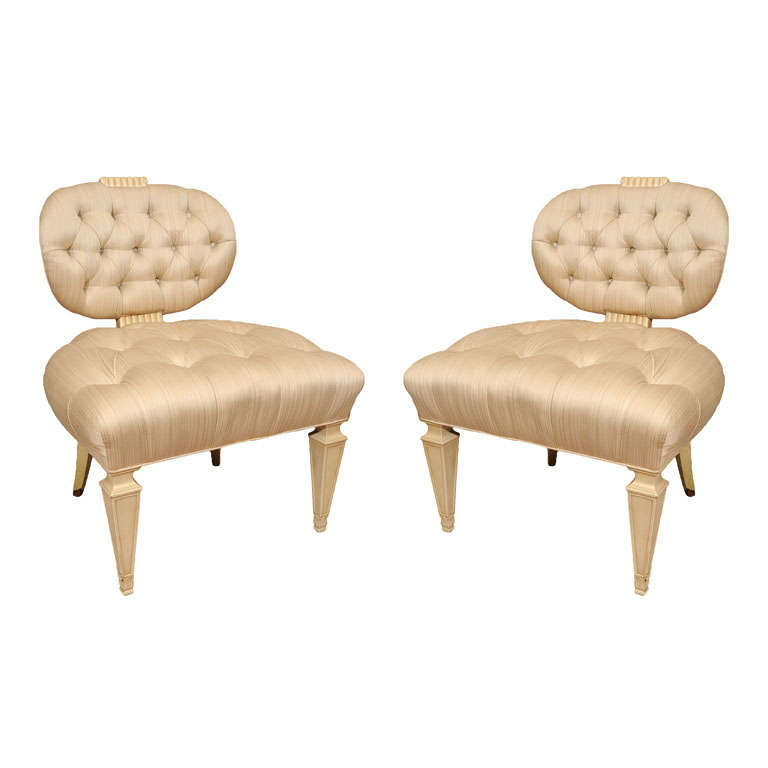 Pair Tufted 1940s Slipper Chairs atttributed to Dorothy Draper