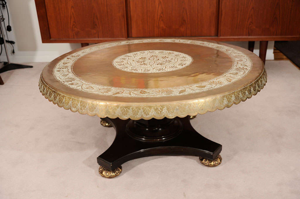 Mid Century Moroccan Brass Top Cocktail Table 4