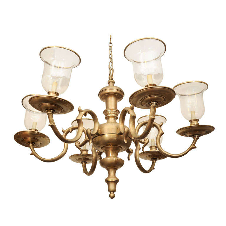 Large Federal Style Six Light Brass Chandelier with Glass Shades at 1stDibs brass chandelier