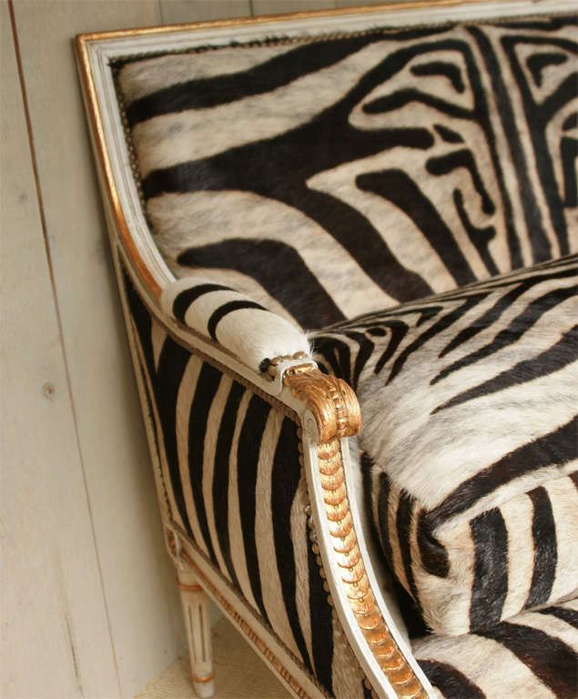 Mid-20th Century Fabulous Louis XVI Giltwood Settee with Zebra Upholstery