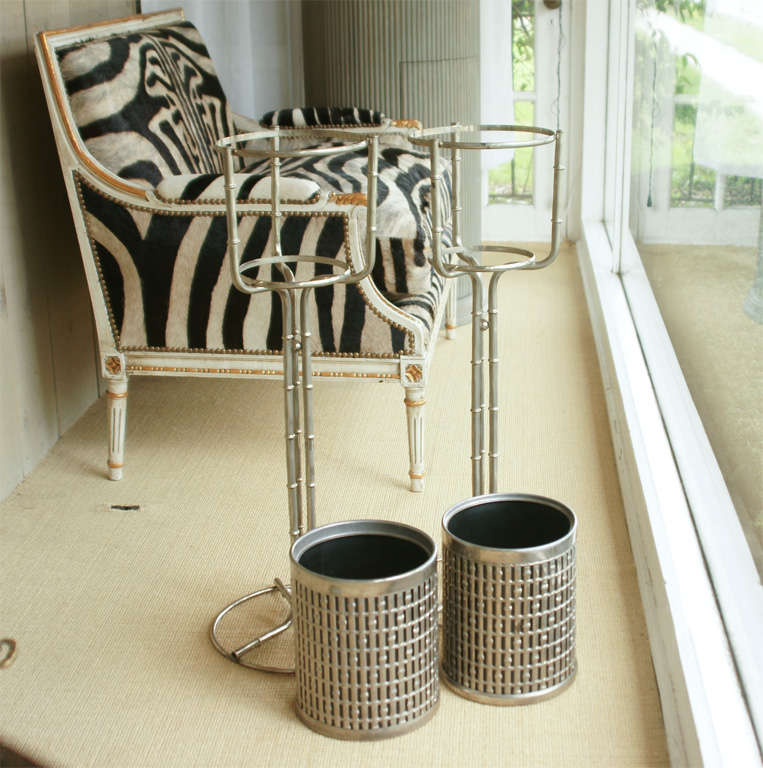 Pair of Faux Bamboo Metal Wine Holders on Stands