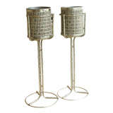 Pair of Faux Bamboo Metal Wine Holders on Stands