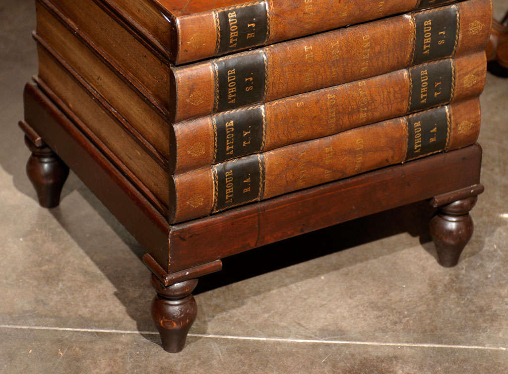 English 20th Century Wooden Leather-Bound Faux Book Table with Hidden Storage 2