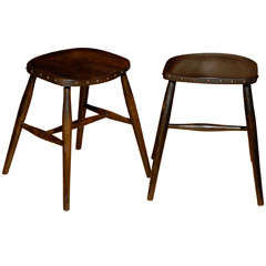 Antique English Stools With Brass Nail Heads