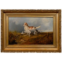 James Charles Morris Oil Painting circa 1860 of Two Sporting Dogs Hunting