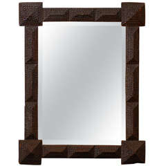  French Tramp Art Mirror with Beveled Glass