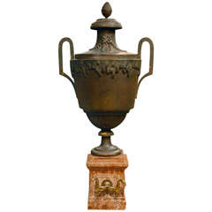 A French Tole Urn Lavabo with Stone and Bronze Base