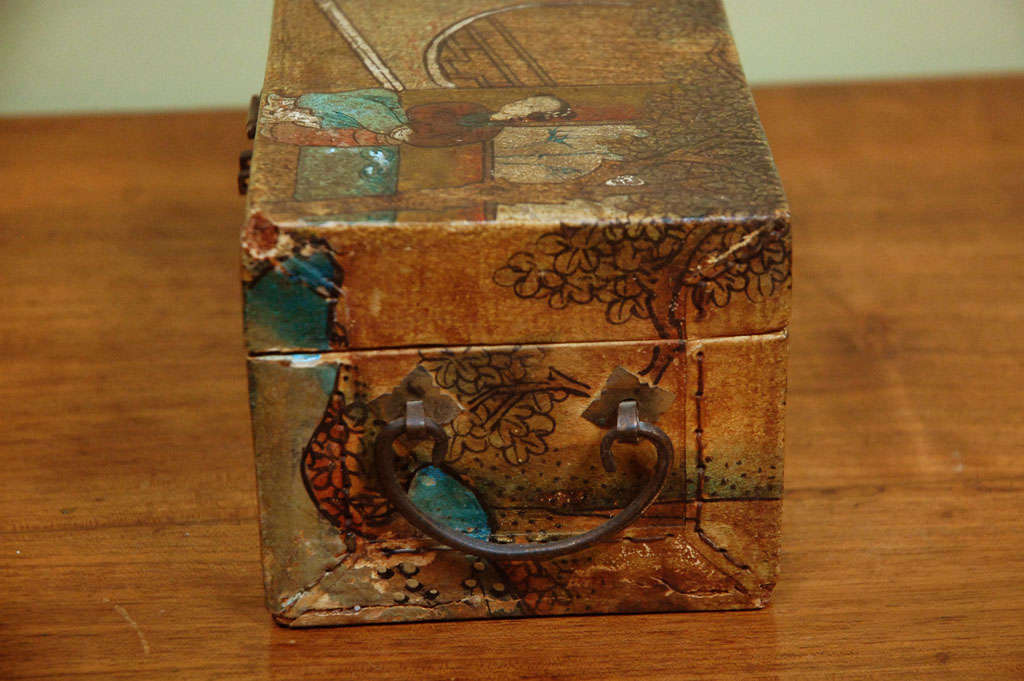 19th Century A Chinese Painted Pigskin Box