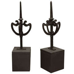 Vintage A Pair of Iron Finials on Bases