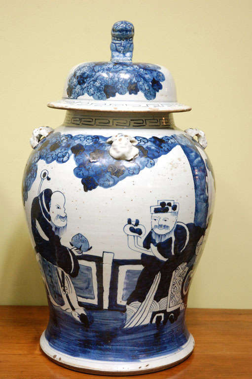 A Pair of Large Chinese Ming-Style Blue and White Porcelain Jars