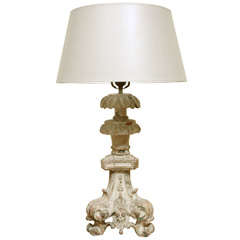 An Italian Carved and Painted Candlestick Table Lamp