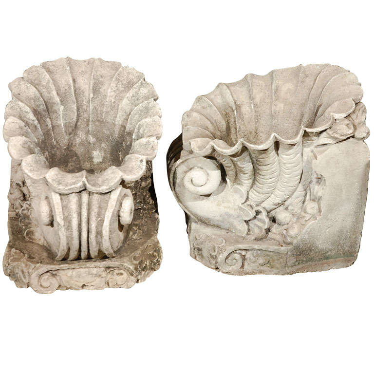 Pair of Cast Concrete Shell Shaped Planter